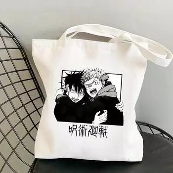 Jujutsu Kaisen Comics Gojou Satoru Корейская черная холщовая сумка в стиле аниме женская сумка-шоппер на плечо Kawaii розовая девушка 24*26cm бежевый
