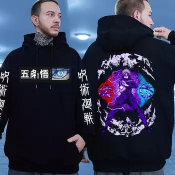 Jujutsu Kaisen Satoru Gojo Аниме Толстовка Крутая Manga Gojo Fans Подарочные Толстовки для Мужчин Зимняя Длинные Рукава Плюс Размер Уличная Толстовка S