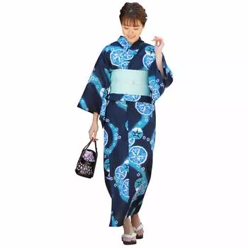 Юката Большая синяя ипомея и струящиеся вишневые цветы на темно-синем фоне из 3 предметов юката размером от 2 л до 3 л [блестящая деталь] женский комплект, размер, фон,