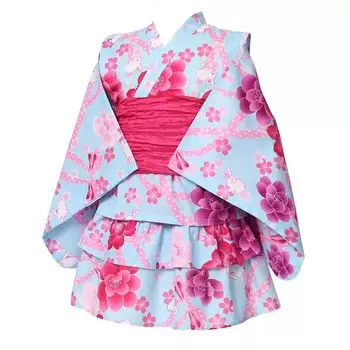 Юката для детей, комплект из кролика и малыша 120 см [Arisana] Дети, Девочки, Раздельно, (3-х предметный топ, юбка, пояс), Синий,