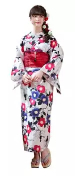 Юката для детей комплект юката поясной ремень Tsubaki Cat белый 150см [Arisana] дети, девочки, (4-х предметный + + Оби)