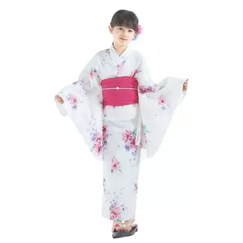 Юката для детей, мятая, Heko Heiko Nuance, 110 см, тусклый цветочный хлопок [NISHIORI], для девочек, детский комплект из 2 предметов, оби, оби, цветной, 120 см, 130 см, 140 см,