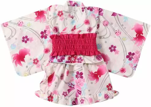 Юката для девочек, раздельный Heiko Obi, 3 предмета, золотая рыбка, белый, 90 см [Arisana] (Топ, Платье, Комплект)