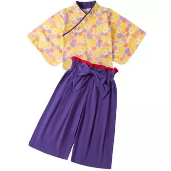 Юката для лета, японская 2-х предметная японская юката хакама верх и низ новый фейерверк фестиваль HF166 [SLINX] дети, девочки, младенцы, малыши, фестиваль, фиолетовый