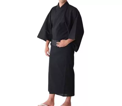 Юката EMU Set Obi Yukata Navy Shijira Weave Cotton [Sweet Mummy] Мужской мужской комплект из 3 предметов One-Touch [Черный/L] чёрный