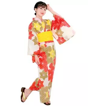 Юката комплект для девочек в стиле ретро, комплект из 3 предметов, смена плетения, Heiko, конопля [KYOETSU] (Юката, Оби, Гета) (140см, 6. лист)