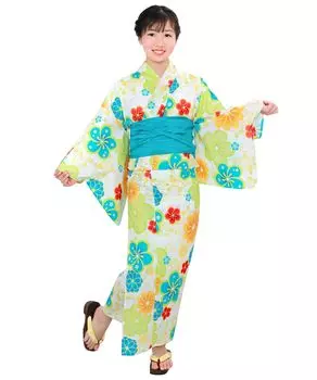 Юката комплект для девочек в стиле ретро с изменяемым плетением, комплект из 3 предметов, Heiko Girls [KYOETSU] (Юката, Оби, Гета) (8.Кёме Асоби, 140 см)