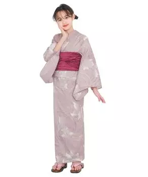 Юката комплект для девочек в стиле ретро, комплект из 3 предметов Heiko C, красный [KYOETSU] (Юката, Оби, Гета) (130см, 1.Бледная золотая рыбка)