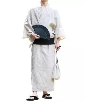 Юката комплект из 6 предметов Shingen талия XL неотбеленный Касури легко в юката летний японский японский [Rochelle] мужской (Юката, Оби, Гета, Сумка, Веер, Ремень) К,
