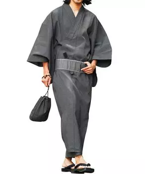 Юката комплект из 6 предметов Shingen Waist MH Серый моросящий легкий юката Лето Японский Японский [Rochelle] Мужской (Юката, Оби, Гета, Сумка, Веер, Ремень)