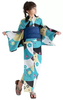 Юката комплект Junior Retro B Change Weave 2 шт. Heiko Girls [KYOETSU] (Юката, Оби) (150см, 4. Полевые цветы)