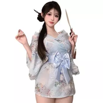 Юката Косплей Куртизанка Храм Дева Кимоно Комплект Сексуальный Экстремальный Один Размер Подходит Большинству [Leap Raupe] Женский (Бледно-голубой) бледно-синий