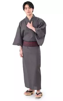 Юката Оби Ива Хлопок Хлопок Презентация Оби Серый x Черный [Ai Indigo] Мужской и 2-х предметный комплект, антипригарное плетение, лен, (Д1. & Красный, М)