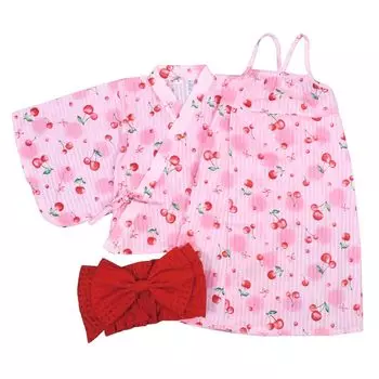 Юката Раздельный детский комбинезончик Cherry Cami с поясом Obi 90 Pink-Red розовый