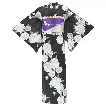 Юката ручной работы Юката, один предмет Черно-белая роза с фольгой Soraha Kobai Cotton Kobai Cotton Летнее кимоно Юката Цветочный узор Сделано в Японии