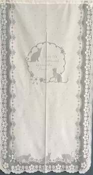 JUKE19 Noren Room Privacy Long Curtain with Cute Cat Stylish Interior Design for Living Easy Cat Single 85cm Wide x 150cm Long Curtain, Divider, белый