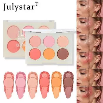 Julisatr, 6 цветов, румяна для теней для век, матовые розовые, милые тени для век, тарелка для женского макияжа, стереоскопическая контурная корейская косметика 01