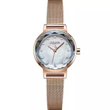 [Julius] Женские наручные часы с сетчатым ремешком Rose Pearl + сумка для покупок JA-1233, популярные корейские часы