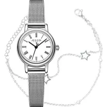 [Julius] Женские римские наручные сетчатые часы JA-1337 + корпус + набор инструментов с металлическим ремешком, популярные корейские часы