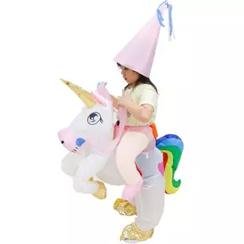 Юмэкава Единорог Косплей Хэллоуин со светодиодной подсветкой Кигуруми Вентилятор Надувной светящийся воздушный шар, детский костюм для косплея Маскировка Пегас Животное белый