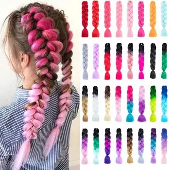 Jumbo Braid 24 дюйма Синтетические плетения волос Ombre Jumbo Наращивание волос для женщин DIY Косы для волос Розовый Фиолетовый Желтый Серый 24inches