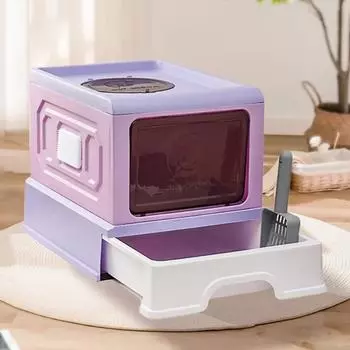 Jumbo Cat Litter Box with Drawer Anti-Splash Cat Sandbox Totally Closed Cat Litter Pan Large Capacity Odor Removal Cat Toilet серый