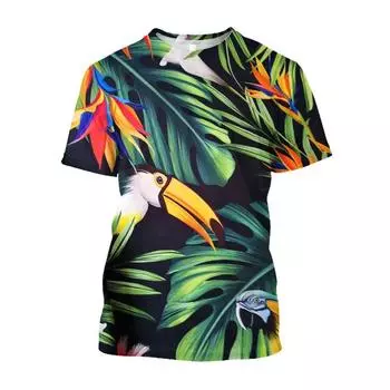 Jumeast 3D тропический лес Алый ара с принтом мужские футболки в стиле гранж Y2K унисекс мешковатая футболка 2000-х годов эстетичная молодежная одежда футболка S