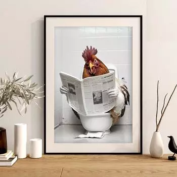 Юмористическое животное, современное украшение стены, картина маслом, эстамп, туалет, ванная комната, плакат, художественное украшение, живопись 21cm30cm NoFrame