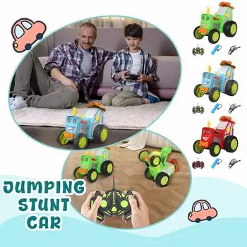 Jumpfury Stunt Car с подсветкой и музыкой, Jump Car с дистанционным управлением, Jump Tractor, Crazy Jump Car Toy, Ходьба под углом 90°, Беспроводной дистанционный танцевальный автомобиль One Size синий