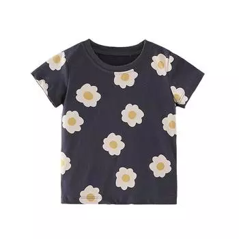 Jumping Meters 2-7T Новое поступление Цветочный принт Одежда Лидер продаж Милые летние футболки для девочек Детская одежда Детские футболки Топы 100CM