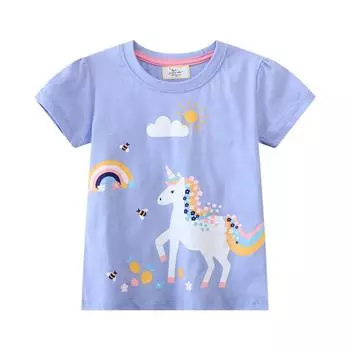 Jumping Meters 2-7T Unicorn Lovely Girls Футболки Летняя детская одежда Короткие рукава Детские футболки Топы Детская одежда Рубашка 100CM
