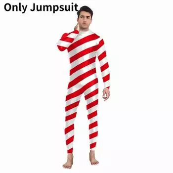 Jumpsuit Xmas Adult Catsuit Fancy Dress Up Christmas Costume Bodysuit Cosplay Red White,S
