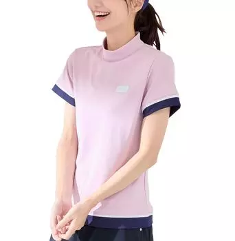 Jun Rope Mock Neck Short Sleeve Pullover with UV Cooling and Pink & Women s Color-Combo Protection, Quick-Drying, Touch, Anti-See-Through, (63)