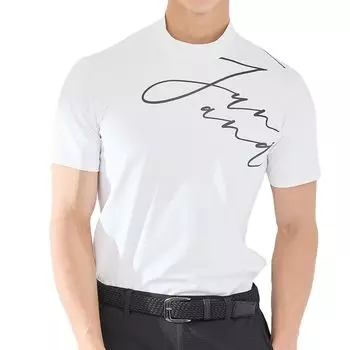 Jun Rope Short Sleeve Mock Neck Shirt with UV Protection and Logo White & Men s Moisture-Wicking, Quick-Drying Graphic, (Size 10)