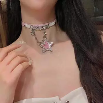 Юная Барби Розовая Звезда Любовь Кожаное Ожерелье Чокер Spice Girl Dopamine Millennial Niche Pu Кожаный Ошейник