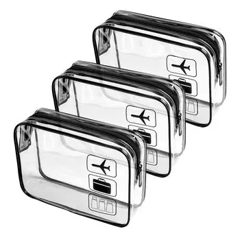 JUNART 3 шт. ПВХ прозрачная дорожная косметичка одобренная TSA косметичка портативная водонепроницаемая дорожная косметичка для хранения аксессуаров для унисекс