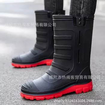 Jundeng medium tube British men s rain boots outdoor trend foot cover men s waterproof boots cowboy medium tube boots travel replacement rubber shoes 36