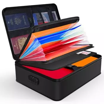 JUNDUN Document огнестойкий ящик для документов с огнестойким футляром с 7 карманами портативный огнестойкий держатель для хранения сумок для документов и 24 чёрный