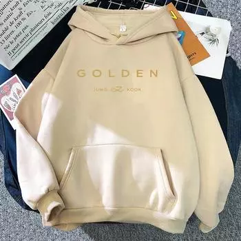 JungKook Golden Hoodie Women Aesthetic Standing Next To You Hoodies Unisex Album Letter Print Golden Pullovers Sweatshirts Korea XS бежевый