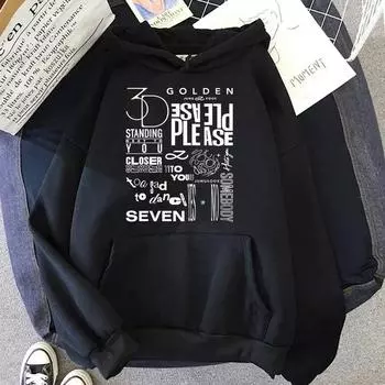 JungKook Golden Hoodie Женская толстовка Harajuku XS