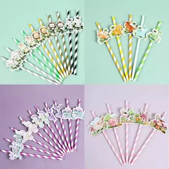 Jungle Animal Dinosaur Unicorn Paper Straws Birthday Party Decoration Kids Baby Shower 1st Birthday Wedding Party Suppiles