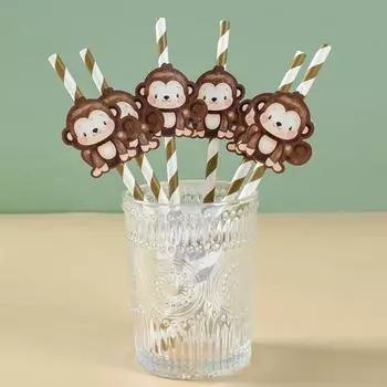 Jungle Animals Disposable Paper Straws Safari Party Decor Happy Birthday Party Decorations Kids Jungle Wild One Baby Shower