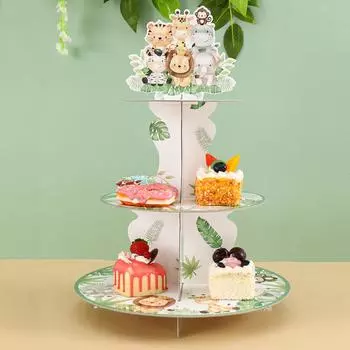 Jungle Animals Safari Cupcake Stand Baby Shower Birthday Party Decorations Cupcake Holder Kids Wild One Birthday Party Supplies