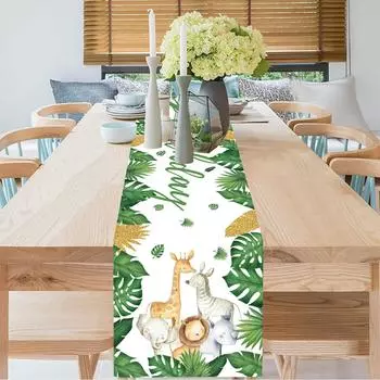 Jungle Animals Theme Table Runner 1st Birthday Party Decoration Kids Baby Shower Jungle Safari Forest Birthday Party Supplies