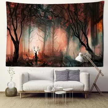 Гобелен с пейзажем «Ночь джунглей», настенный абстрактный психоделический колдовство, гостиная, спальня, домашний декор, фоновая ткань 95x70CM
