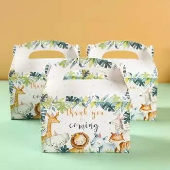 Jungle Safari Animals Candy Boxes Birthday Party Decoration Kids Gift Packaging Box Wild One Baby Shower Supplies Box Bag As picture