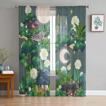 Jungle Tropical Plant Modern Curtain For Living Room Transparent Tulle Curtains Window Sheer For The Bedroom Accessories Decor W135 x H114cm