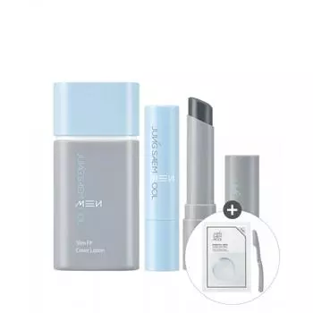 Jungsaemmool Jungsaemmool Men Slim Fit Cover Lotion + Lip Renewal Color Balm Free Man Eyebrow Curl + Water Cream Light Mask 01 ivory/blue night