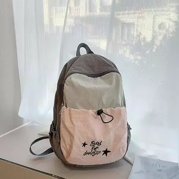 Junior high school college student schoolbag female simple contrasting color large capacity backpack new travel bag серый