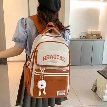 Junior High School Student Schoolbag Women s Block Color Backpack Letter Campus Backpack for Teenage Girls серый